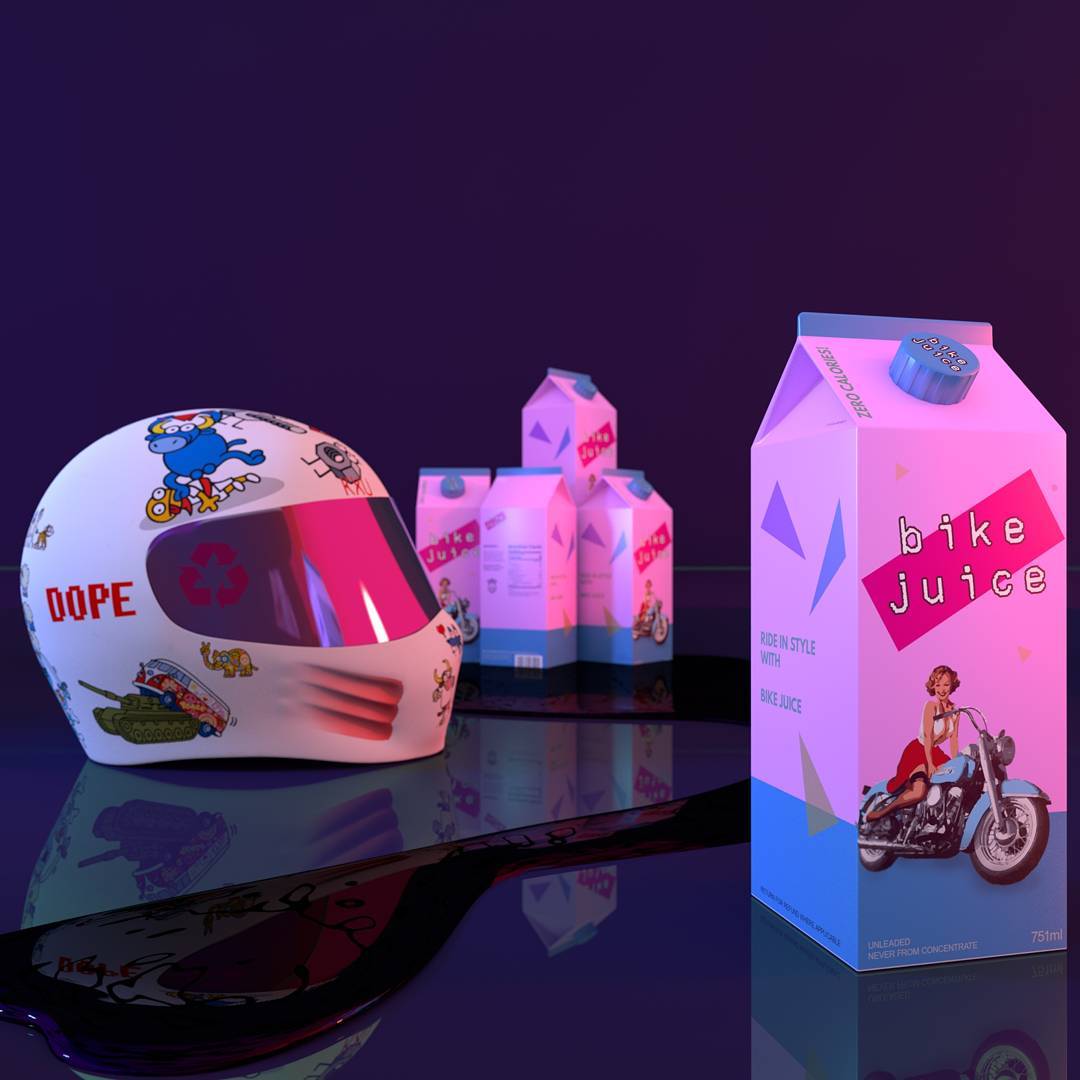 Given the assets present: a helmet and a milk carton, I combined them into a 'Bike juice' ad