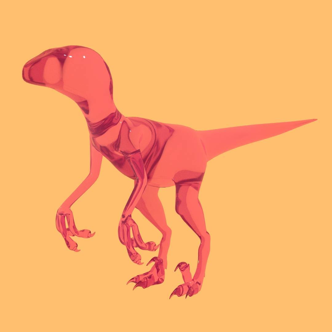 a glass velociraptor