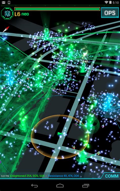 a map with many strange, radiant green graphics overlayed: a screenshot of Niantic's early 2010 game 'Ingress'